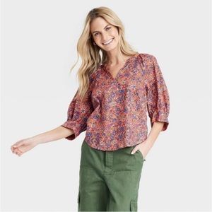 Size extra large women’s long sleeve red floral blouse